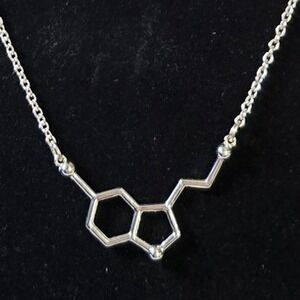 NEW Serotonin Molecule Necklace Silver Tone Chemical Structure Pendant Jewelry